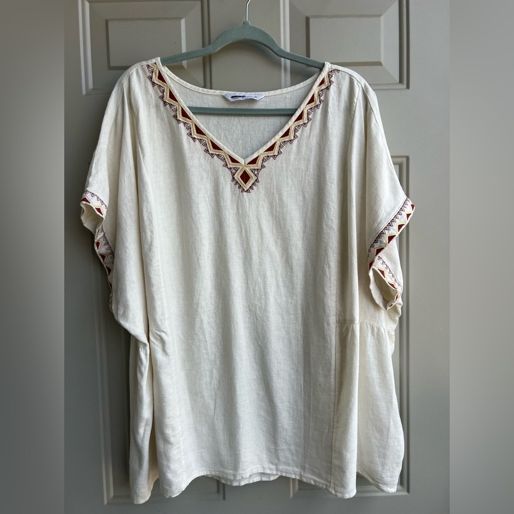 Sonoma Southwest Linen Tunic Size 2X Embroidered Trim Short Sleeve Popover Artsy